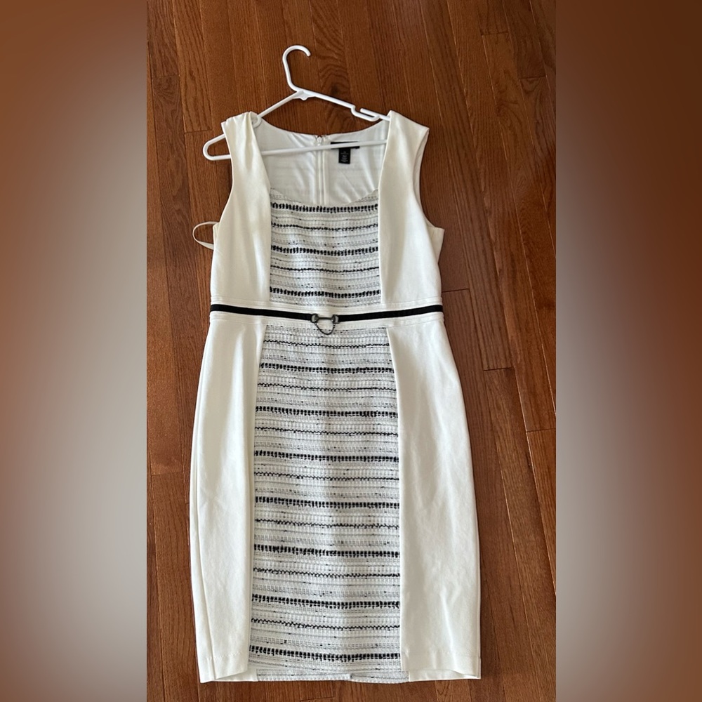 White House Black Market Ivory and Black Patterned Midi Dress